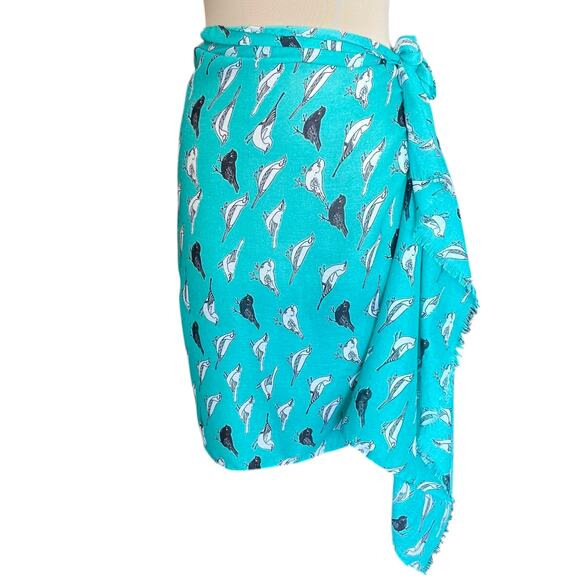 Lafayette Collection Aqua Bird Print Scarf Cotton Large Rectangle 72" x 29" - Picture 6 of 8